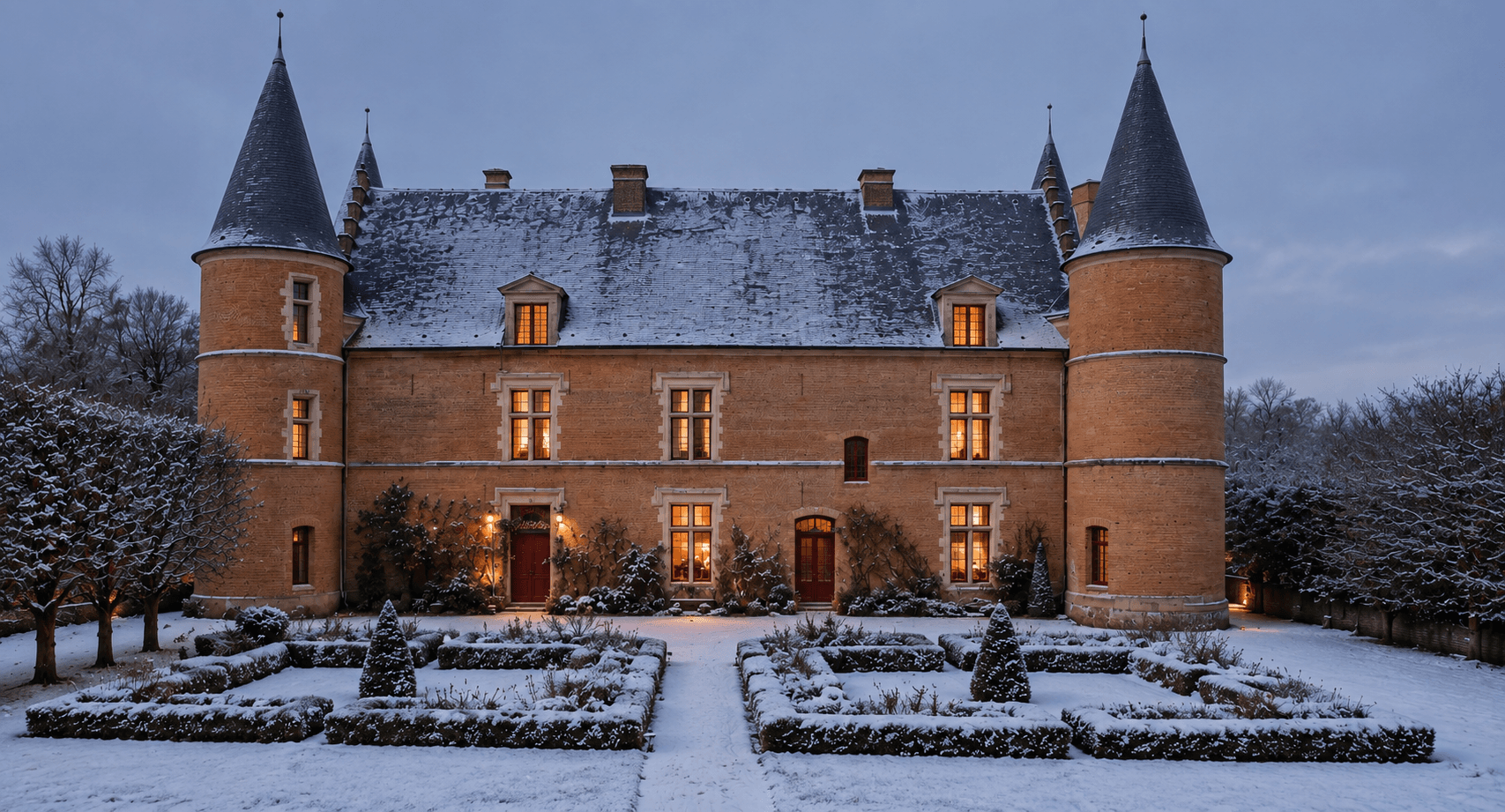 Le Château d'Hannaches sous la neige