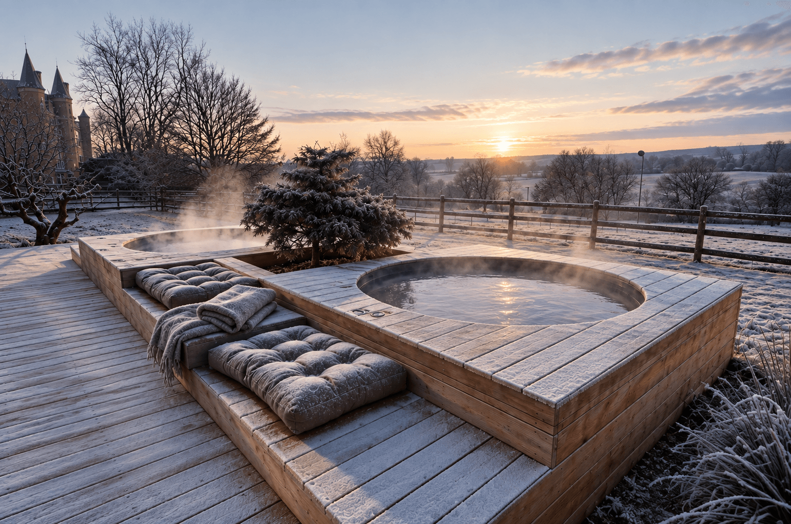 Les bains nordiques en hiver, au Château d'Hannaches